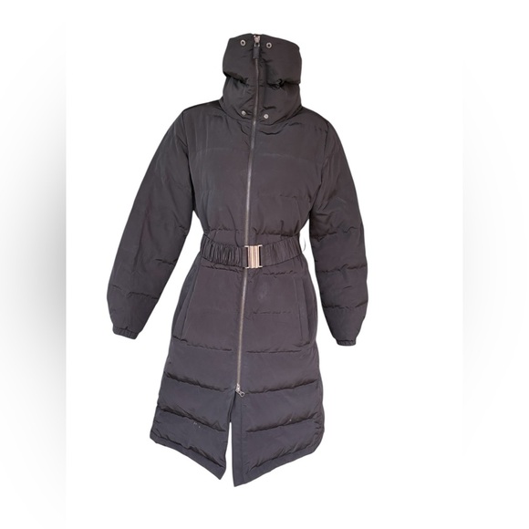 Talbots women’s Down Puffer Coat black size XS pockets belted  preloved - Picture 1 of 7